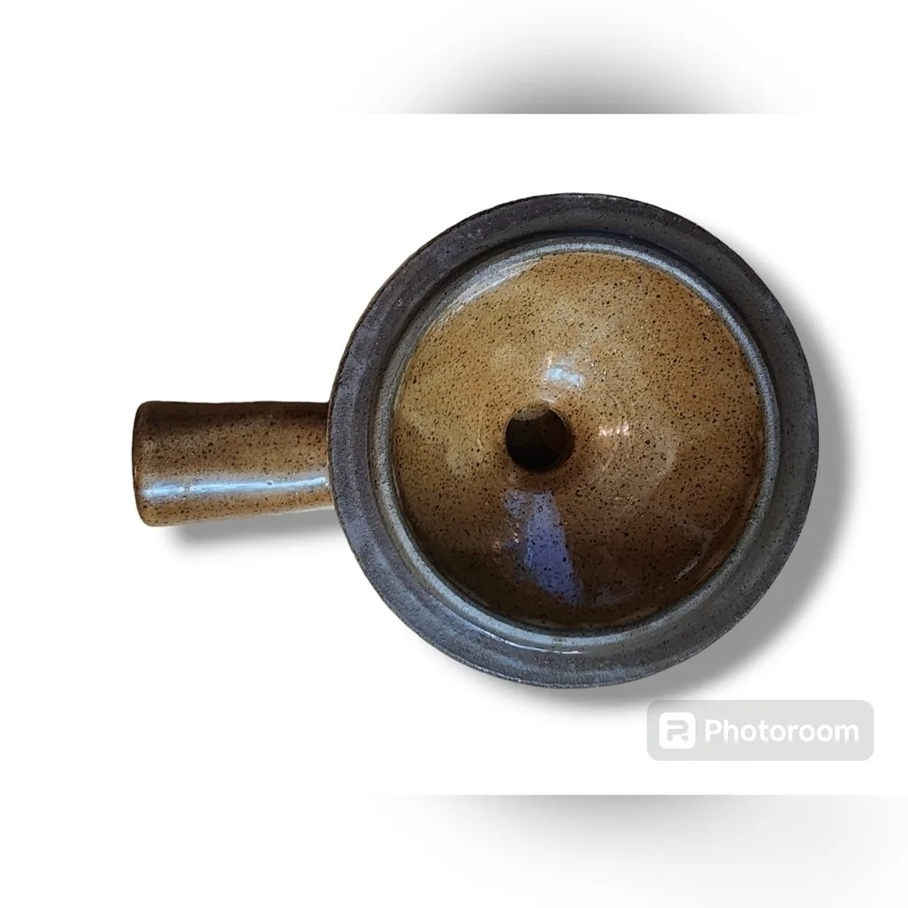 Vintage Earthy Brown Stoneware Soup Chili Hademade With Lid And Handle